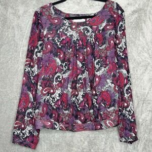 Sag Harbor XL Shirt Top Purple Paisley Long Sleeve Round Neck Lightweight Womens